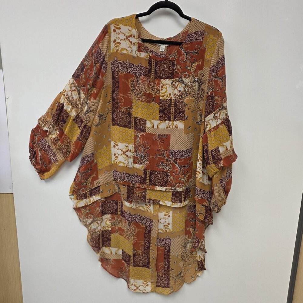 Cato Shirt Womens 18/20W Multicolor Paisley Patchwork Scoop Neck Tunic Top